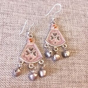 Silvertone Clover ST PATRICK'S DAY IRISH LUCK Earrings w/ Bells - Pre-loved (2")